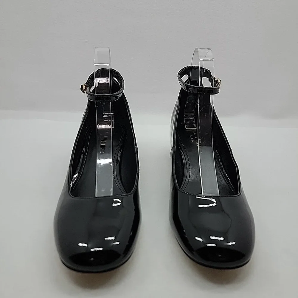Marc Fisher LTD Parri Block Heel Black Mary Jane Dress Pumps Patent Leather 10M
